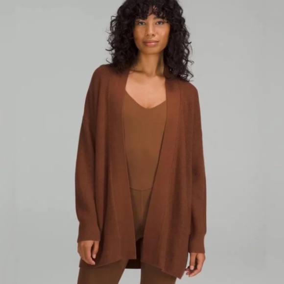 Merino Wool-Blend Rib Long Wrap Sweater - Picture 2 of 5